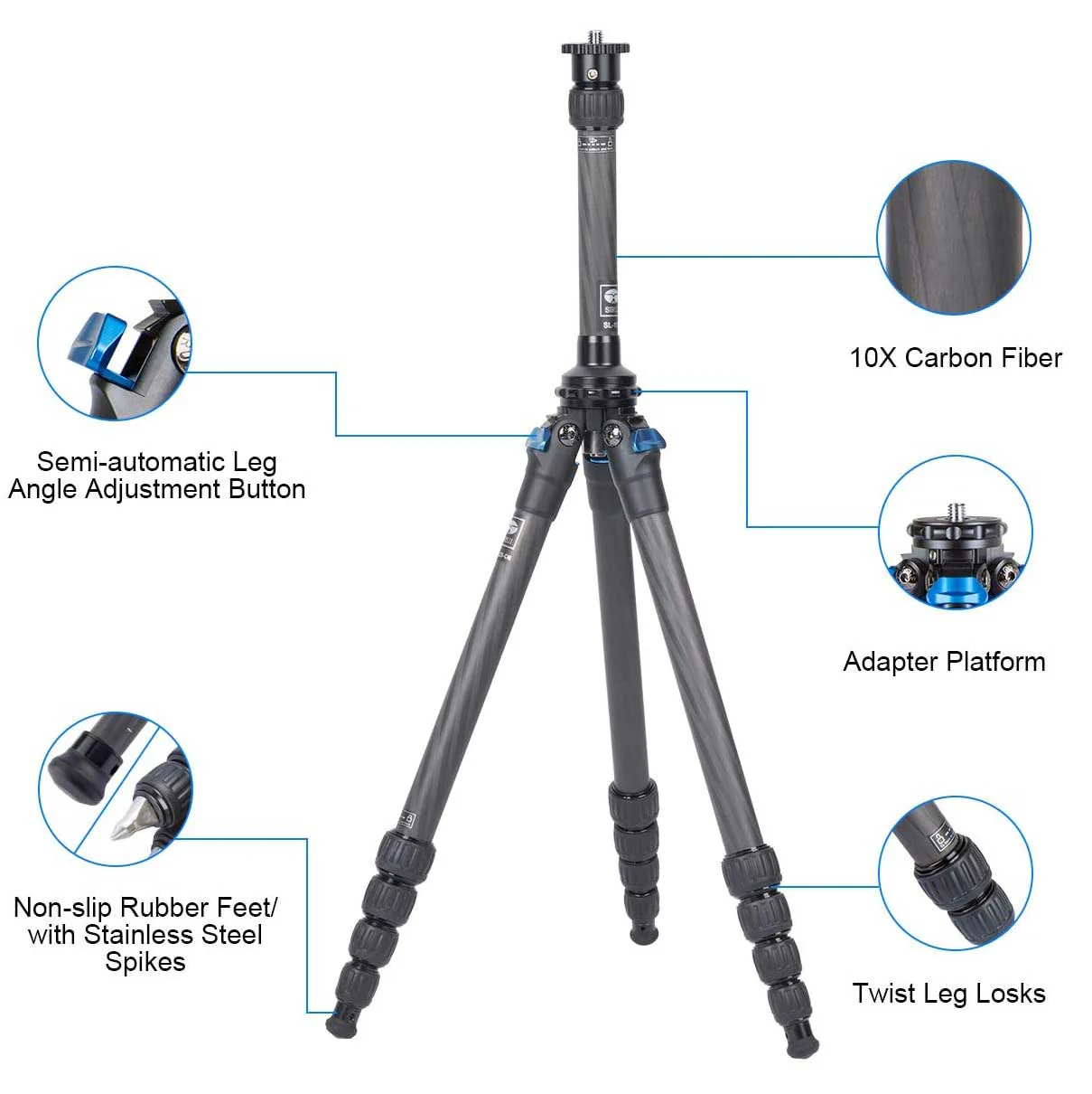 SIRUI AM-225 Travellegs Dreibeinstativ Carbon mit Mittelsule SL-100 - AM2-Serie - Image 2